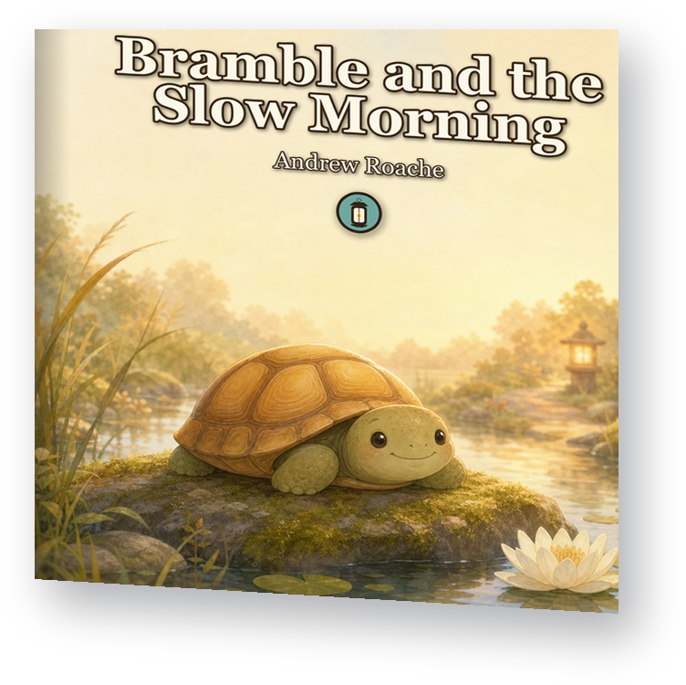 Bramble and the Slow Morning - picture book by Lantern Path Books, shown as a standing book.