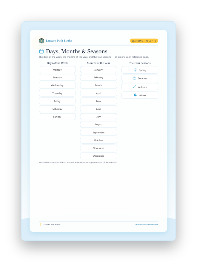 Preview of the Days, Months & Seasons printable.