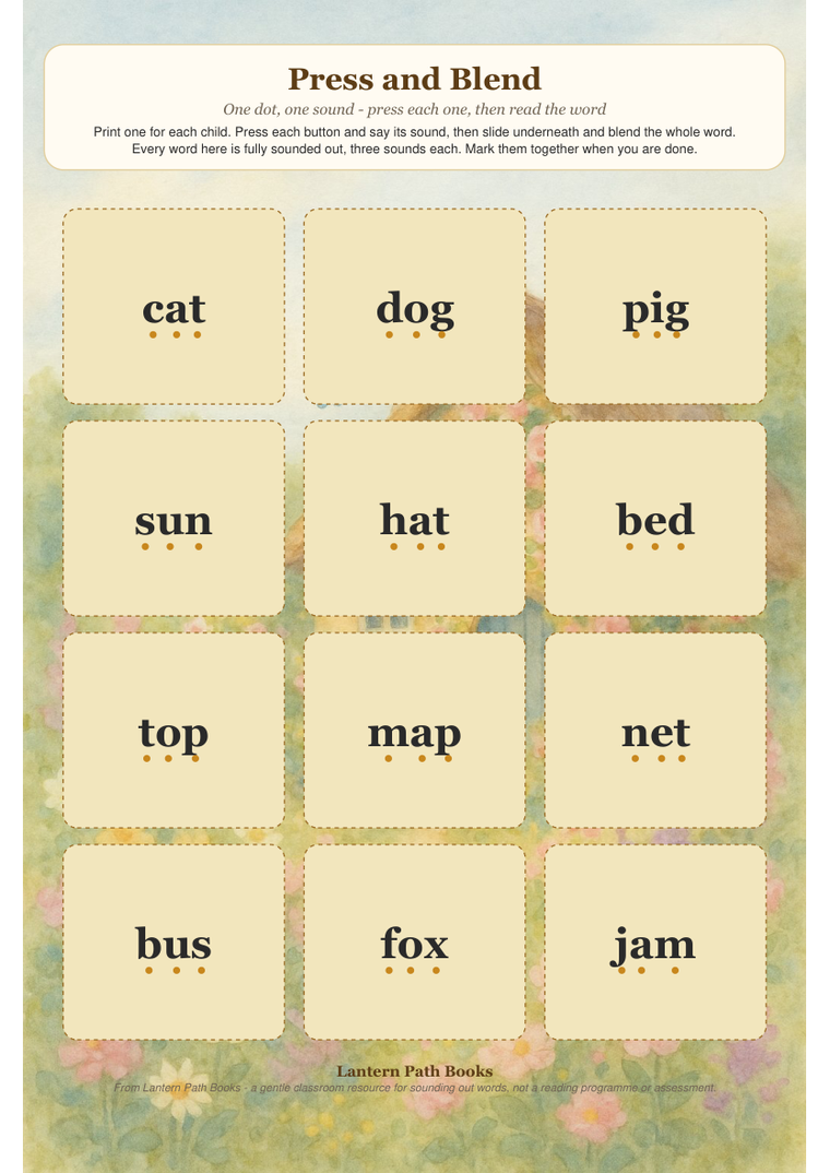 Sound It Out, decodable words with sound buttons under each letter to press and blend.