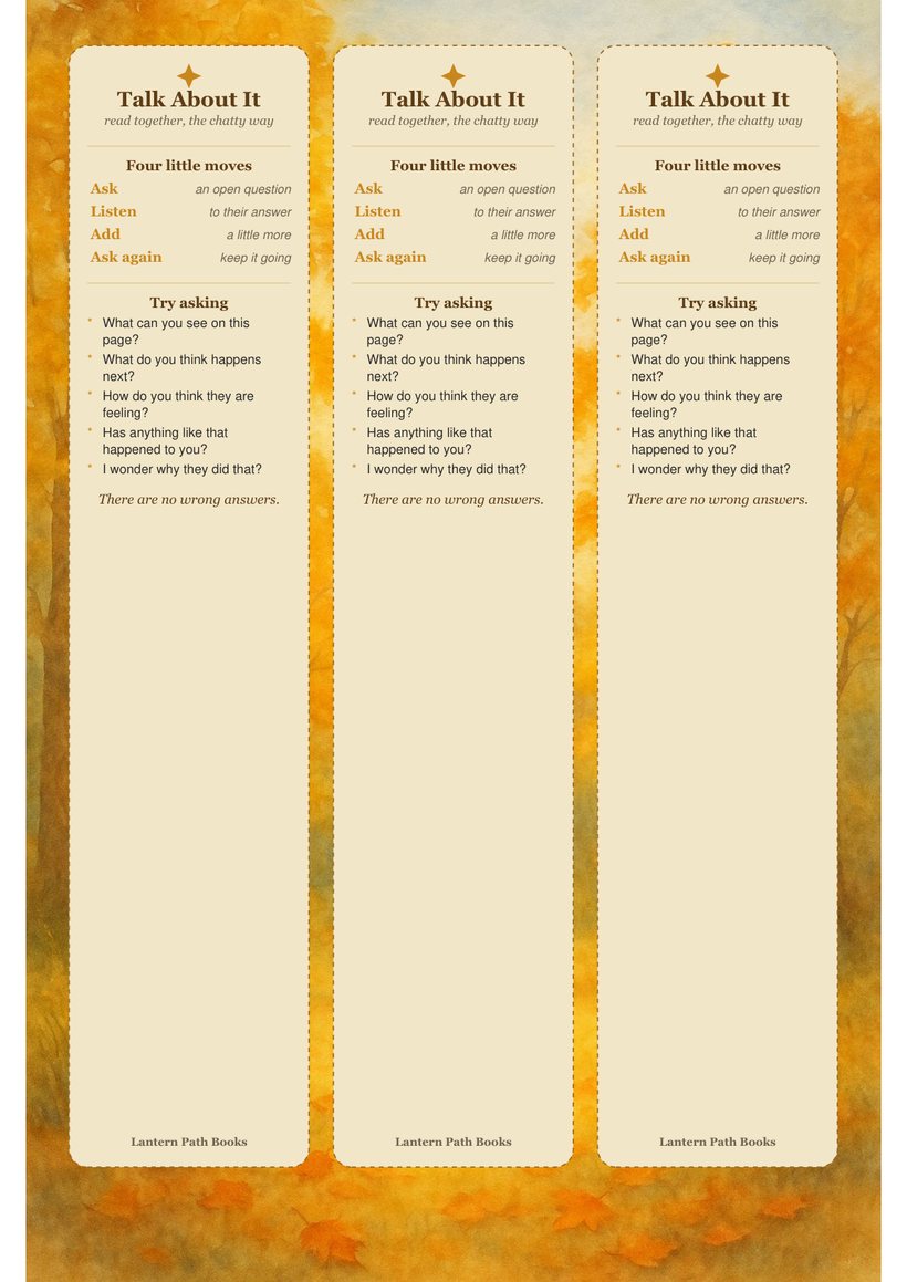 Preview of the Talk About It read-together bookmarks.