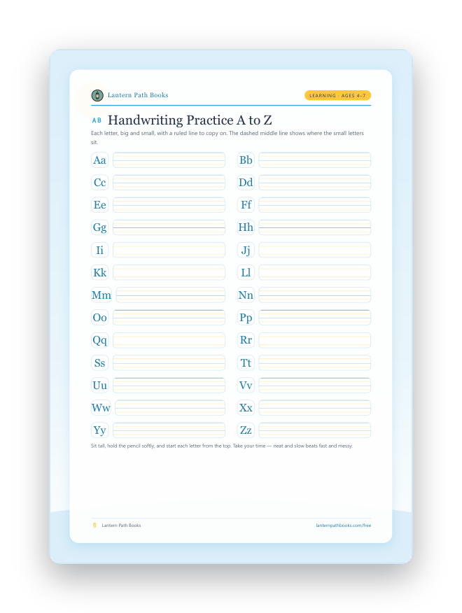 Free name tracing sheet generator from Lantern Path Books
