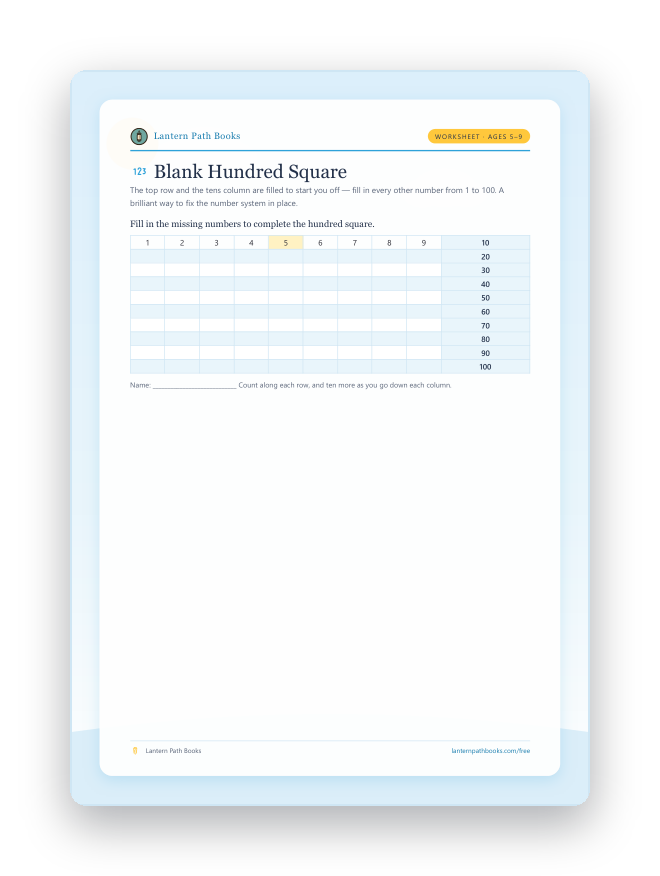 Preview of the Blank Hundred Square (worksheet) printable.