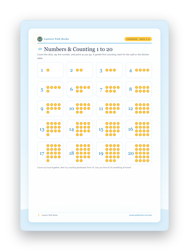Preview of the Numbers & Counting 1–20 printable.