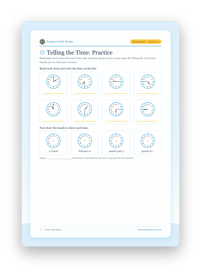Preview of the Telling the Time: Practice (worksheet) printable.