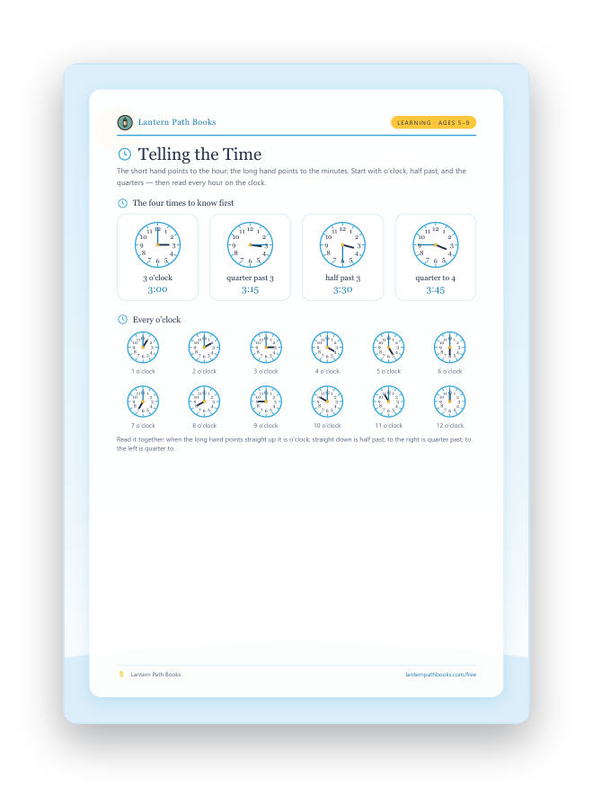 Preview of the Telling the Time printable.