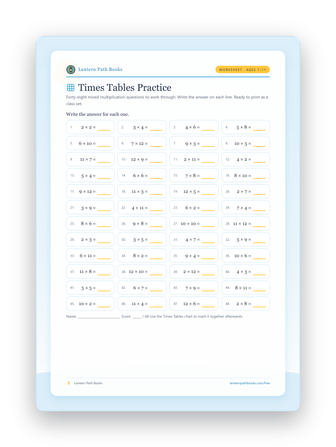 Preview of the Times Tables Practice (worksheet) printable.